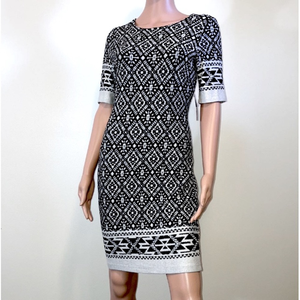 Karen Kane Size Small NWT Jacquard Knit dress short sleeve womens black sand